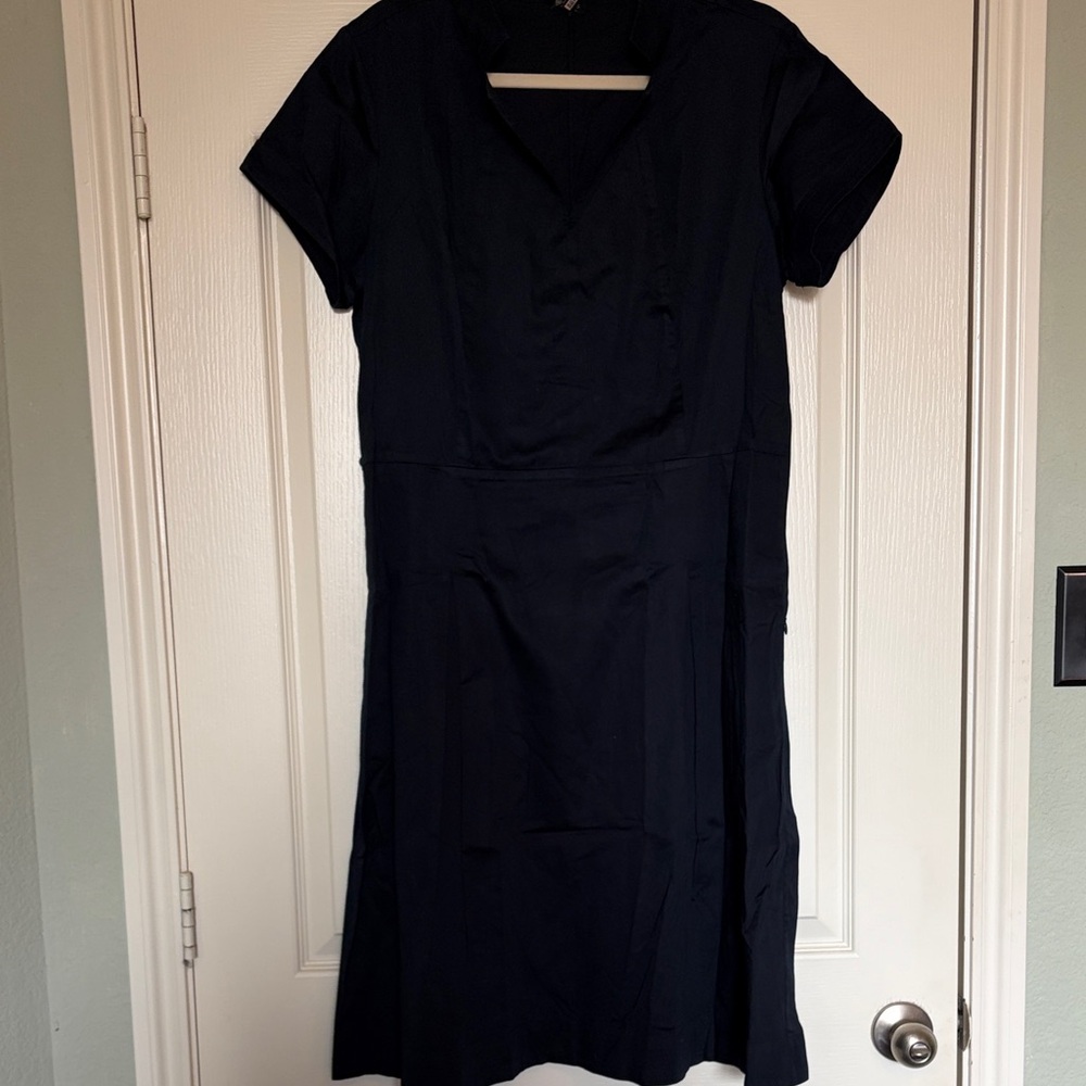 Talbots Navy Midi Dress fit and flare skirt sz 14 - Picture 2 of 9